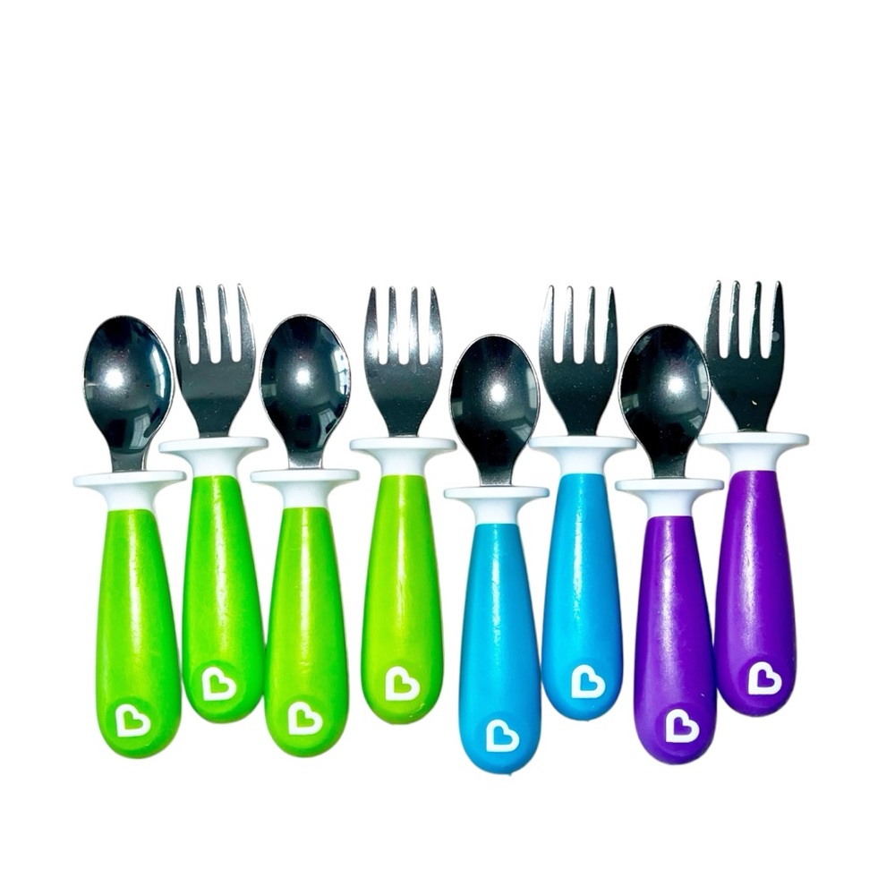 Munchkin Raise Toddler Fork and Spoon Sets (4 sets) Green (2), Blue, & Purple